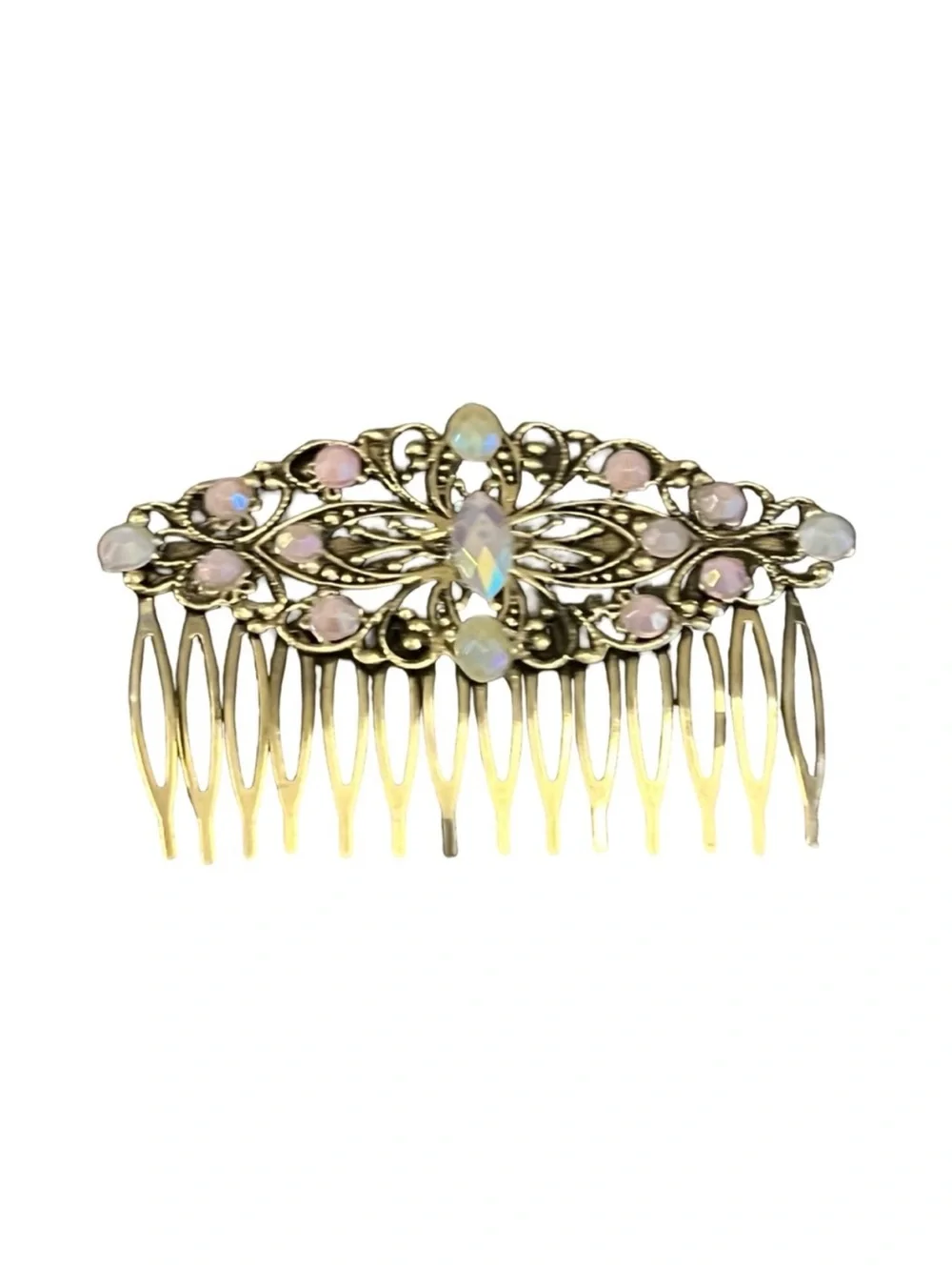 Elegant Gold and Pink Faux Crystal Rhinestone Hair Comb 3.0”FINAL PRICE DROP